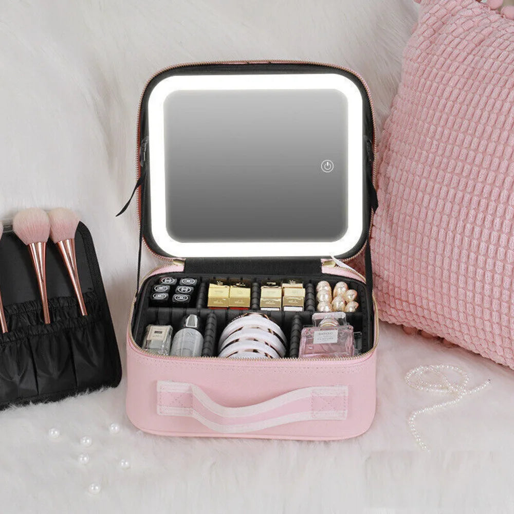 Makeup Bag With LED Mirror - Pink