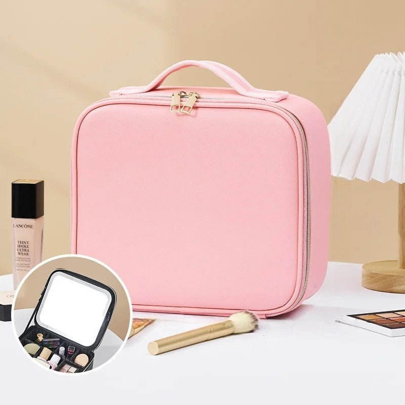Makeup Bag With LED Mirror - Pink