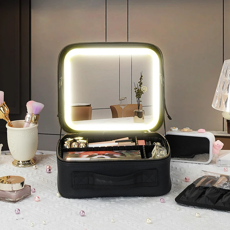 Makeup Bag with LED Mirror - Black